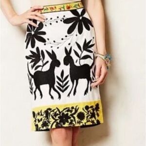 Anthropologie Embroidered Linen Blend Midi Skirt